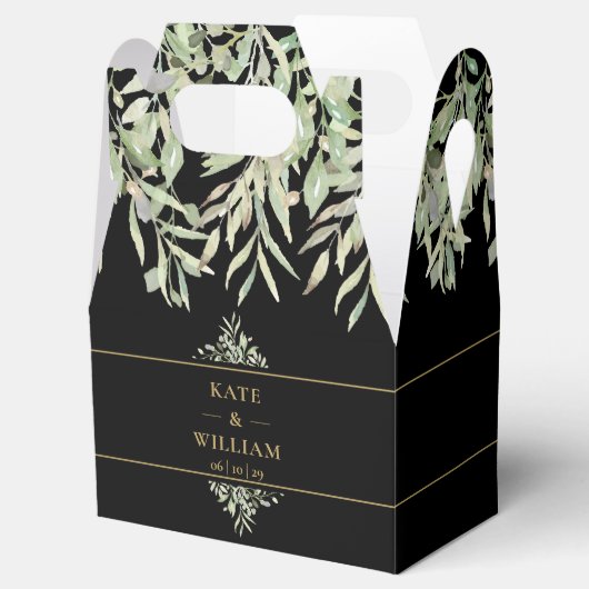 黒エレガントと金ゴールドの緑結婚に感謝 フェイバーボックス (オープン)