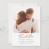 黒エレガントと金ゴールドの署結婚名の写真 サンキューカード (正面)