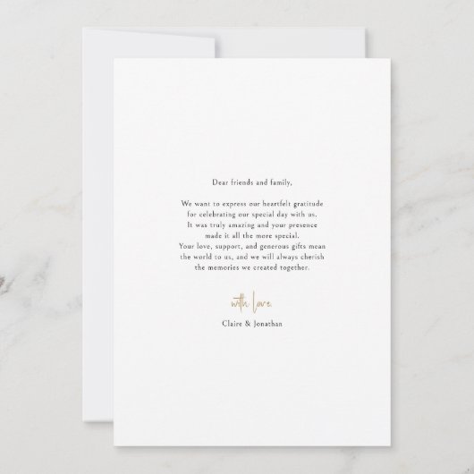 黒エレガントと金ゴールドの署結婚名の写真 サンキューカード (裏面)