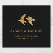 黒エレガントと金ゴールドの羽の結婚鳥 スパークリングワインラベル (シングルラベル)