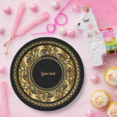 黒エレガントと金ゴールドの華美テンプレート ペーパープレート (パーティー)