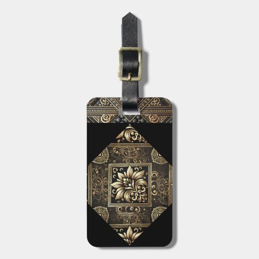 黒エレガントと金ゴールドの華美荷物タグ ラゲッジタグ (正面縦)