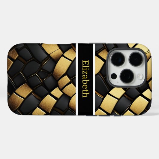 黒エレガントと金ゴールドの蛇紋模様のテクスチャ Case-Mate iPhoneケース (裏面 (横))