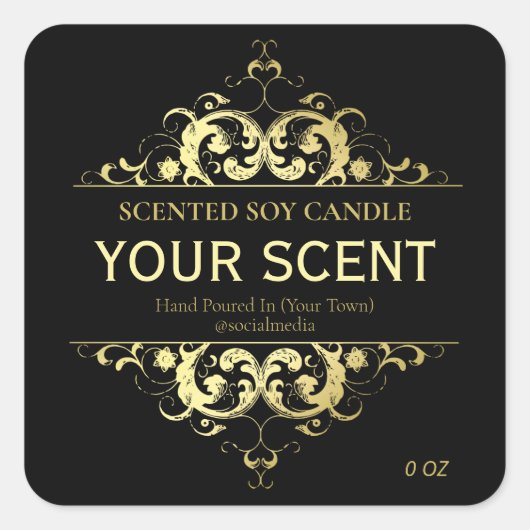 黒エレガントと金ゴールドの製品ラベル スクエアシール (正面)
