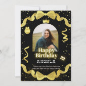 黒エレガントと金ゴールドの誕生日の写真シンプル 招待状 (正面)