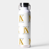 黒エレガントと金ゴールドの誕生日パターン ウォーターボトル (正面)