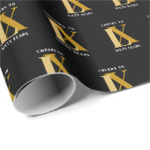 黒エレガントと金ゴールドの誕生日パターン ラッピングペーパー (ロールコーナー)