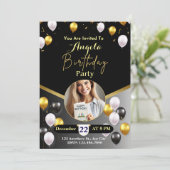 黒エレガントと金ゴールドの誕生日パーティーへの招待 招待状 (スタンド正面)