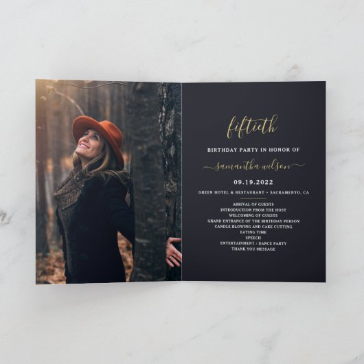 黒エレガントと金ゴールドの誕生日パーティー プログラム (内部)