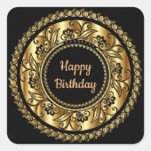 黒エレガントと金ゴールドの誕生日 スクエアシール (正面)