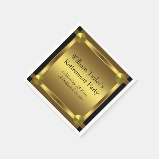 黒エレガントと金ゴールドの退職 スタンダードカクテルナプキン (角)