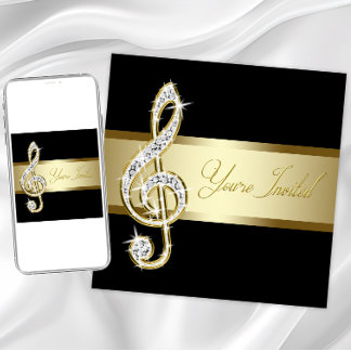 黒エレガントと金ゴールドの音楽トレブルクレフ、 音符記号 招待状