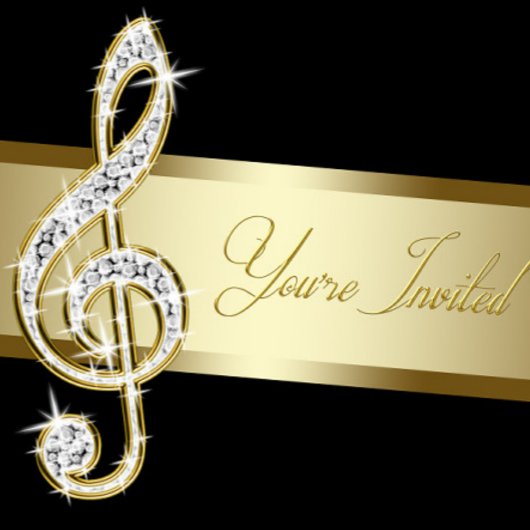 黒エレガントと金ゴールドの音楽トレブルクレフ、 音符記号 招待状