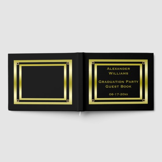 黒エレガントと金ゴールドの額付き卒業 ゲストブック (全面)