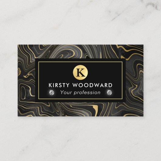 黒エレガントと金ゴールドのGeode層質感 名刺 (正面)