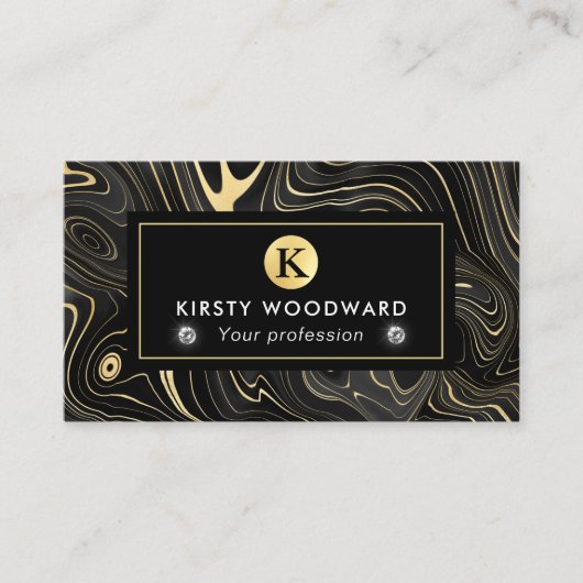 黒エレガントと金ゴールドのGeode層質感 名刺 (正面)