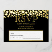 黒エレガントと金ゴールドのRSVPの受け結婚入れ 箔招待状 (正面)