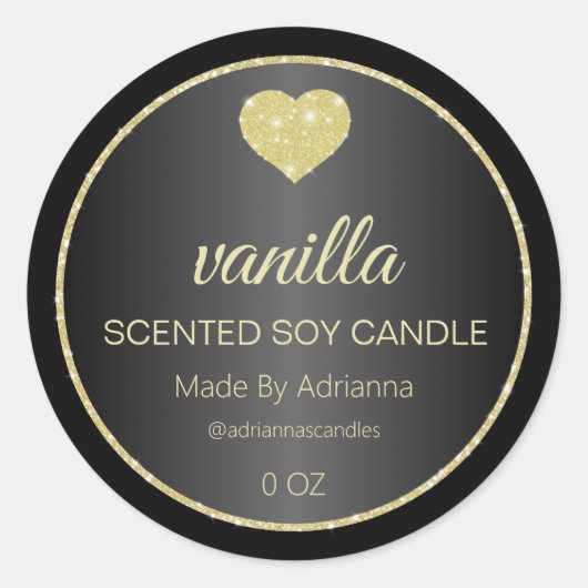 黒エレガントと金ゴールドのSoy Candleラベル ラウンドシール (正面)