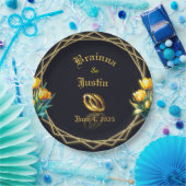 黒エレガントと金ゴールドイエローチューリップ紙プレート ペーパープレート (パーティー)