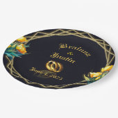 黒エレガントと金ゴールドイエローチューリップ紙プレート ペーパープレート (アングル)