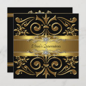 黒エレガントと金ゴールドキンセアニェラ招待状 招待状 (正面/裏面)