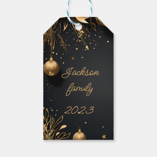黒エレガントと金ゴールドクリスマスギフトタグカスタム ギフトタグ (裏面)