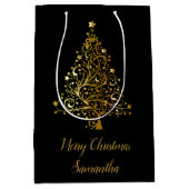 黒エレガントと金ゴールドクリスマスツリー抱き枕 ミディアムペーパーバッグ (正面)
