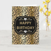 黒エレガントと金ゴールドグリッターヒョウ斑点 カード (黄色い花)