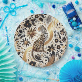 黒エレガントと金ゴールドグリッターレオパード ペーパープレート (パーティー)