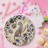 黒エレガントと金ゴールドグリッターレオパード ペーパープレート (パーティー)