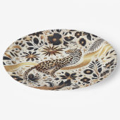 黒エレガントと金ゴールドグリッターレオパード ペーパープレート (アングル)