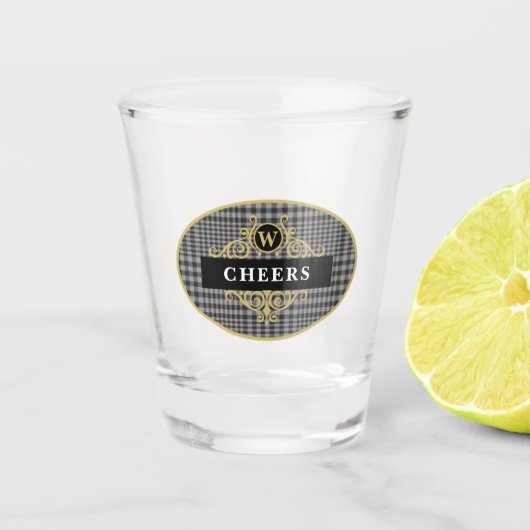 黒エレガントと金ゴールドグレンプライドパーソナライズされた ショットグラス (正面)
