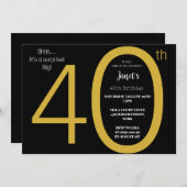 黒エレガントと金ゴールドサプライズ4誕生日 招待状 (正面/裏面)