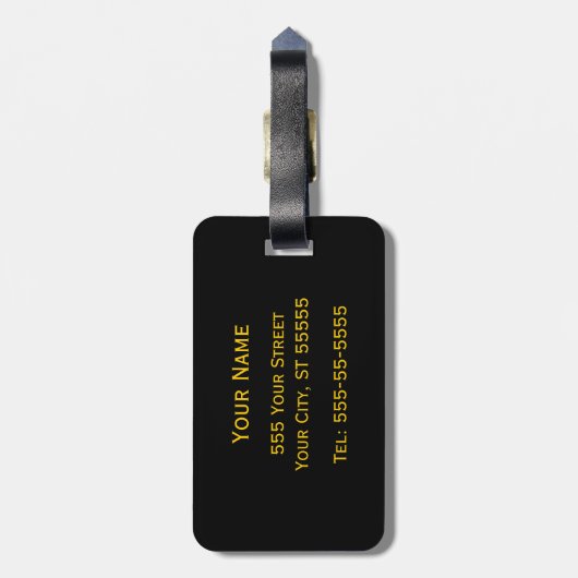 黒エレガントと金ゴールドストライプとフルーア・デ・リス ラゲッジタグ (裏面縦)