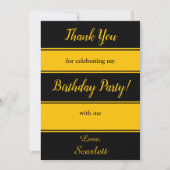 黒エレガントと金ゴールドストライプのモダン誕生日 サンキューカード (正面)