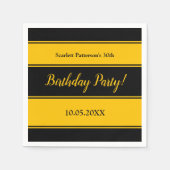 黒エレガントと金ゴールドストライプのモダン誕生日 スタンダードカクテルナプキン (正面)