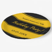 黒エレガントと金ゴールドストライプのモダン誕生日 ペーパープレート (アングル)