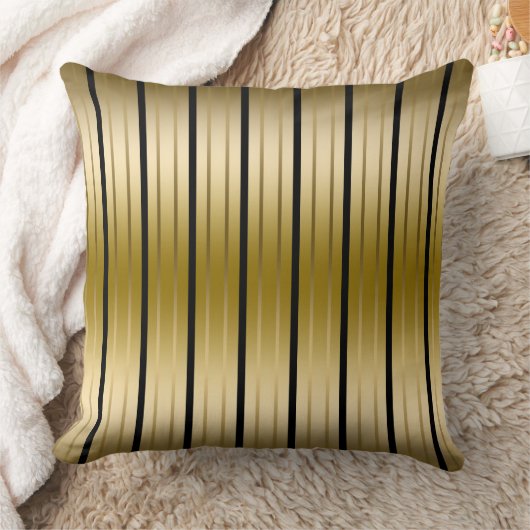 黒エレガントと金ゴールドストライプ クッション (ブランケット)