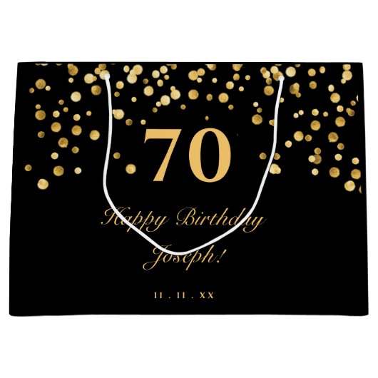 黒エレガントと金ゴールドハッピーバースデー ラージペーパーバッグ (正面)