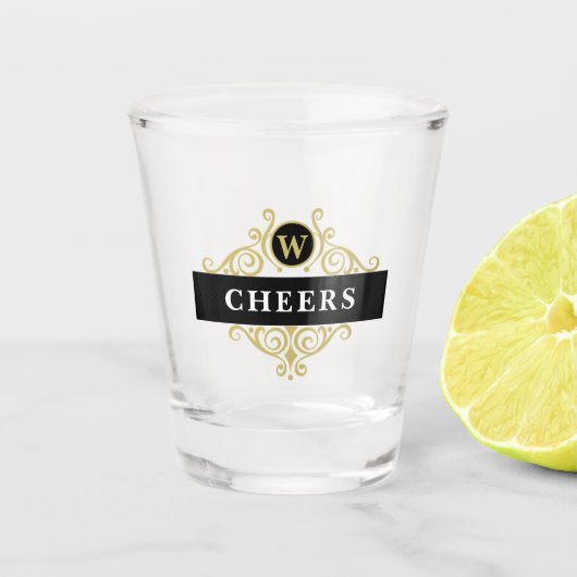 黒エレガントと金ゴールドパーソナライズされた ショットグラス (正面)