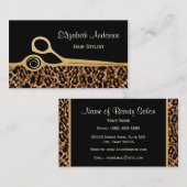 黒エレガントと金ゴールドヒョウの毛サロン 名刺 (正面/裏面)