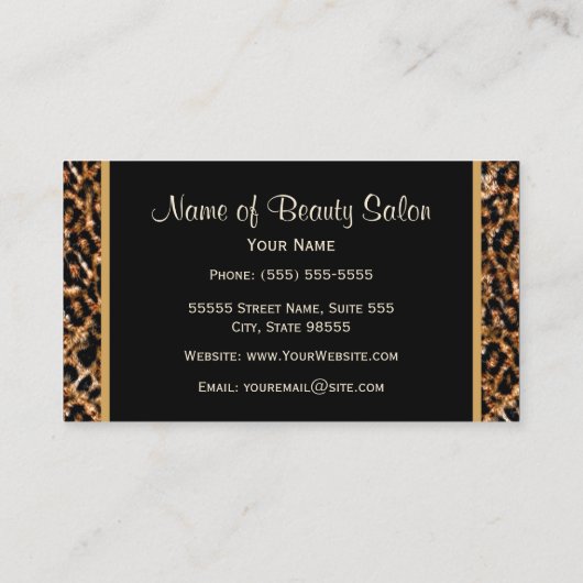 黒エレガントと金ゴールドヒョウの毛サロン 名刺 (裏面)