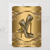黒エレガントと金ゴールドヒョウの靴の誕生日パーティー 招待状 (正面)