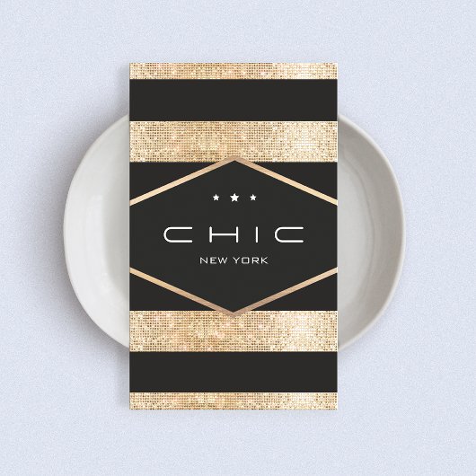 黒エレガントと金ゴールドフェイクのシークインストライプの 名刺