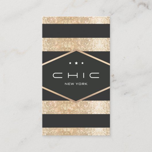黒エレガントと金ゴールドフェイクのシークインストライプの 名刺 (正面)