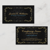 黒エレガントと金ゴールドフェイクのフローラフレーム 名刺 (正面/裏面)