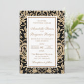 黒エレガントと金ゴールドフェイクの結婚グリッター 招待状 (スタンド正面)