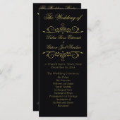 黒エレガントと金ゴールドフローリッシュ結婚式 プログラム (正面/裏面)