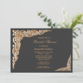 黒エレガントと金ゴールドブライダルシャワー 招待状 (スタンド正面)
