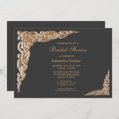 黒エレガントと金ゴールドブライダルシャワー 招待状 (正面/裏面)